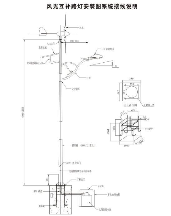 led風(fēng)光互補(bǔ)太陽(yáng)能路燈安裝圖